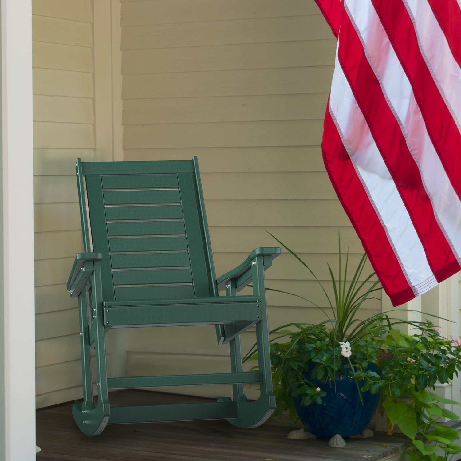 GREENVINES Outdoor Rocking Chairs | Set of 2 | Porch Rocker | HDPE Plastic | Black | Oversized Rockers | High Back | Big & Tall | Ladder Back | for Patio Outside Backyard Balcony Garden