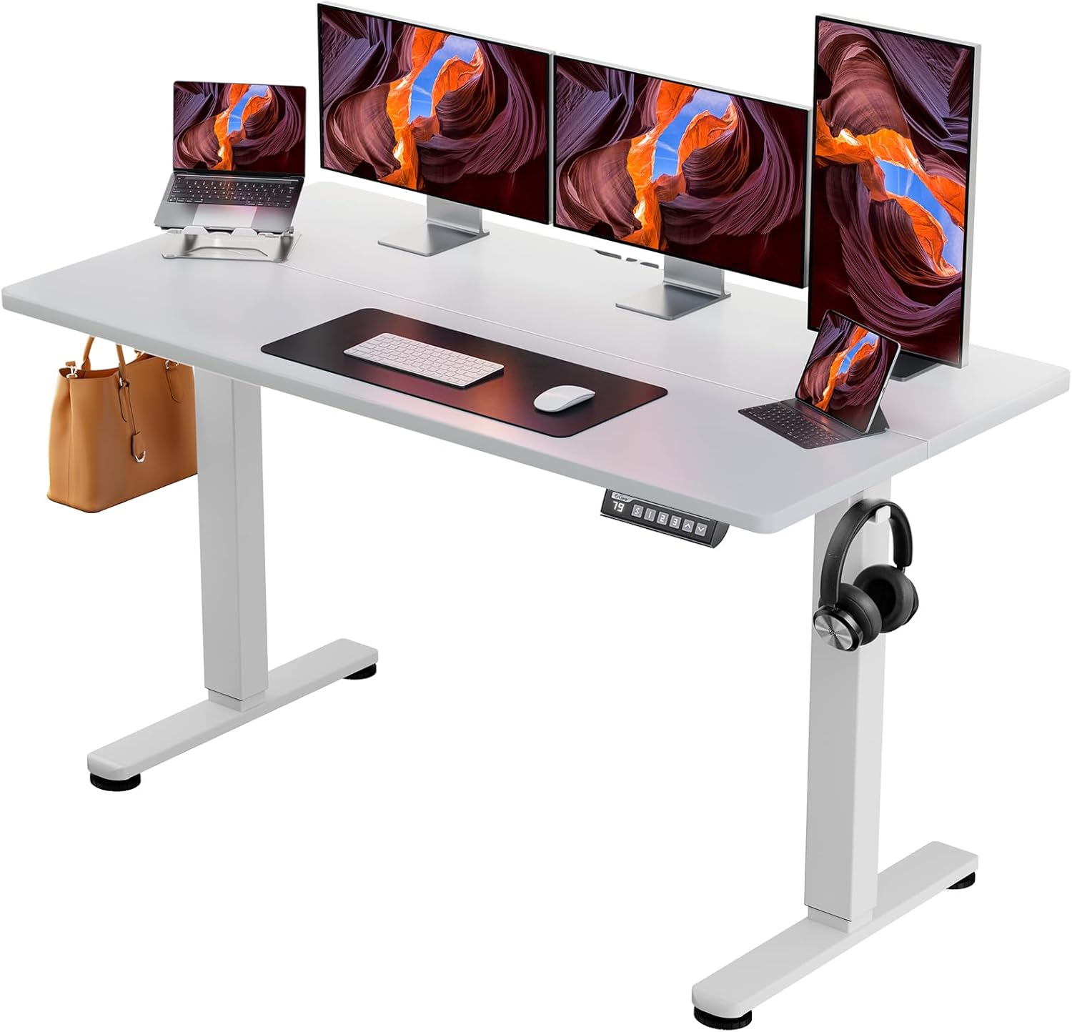 ErGear Height Adjustable Electric Standing Desk, 40 x 24 Inches Sit Stand up Desk, Memory Computer Home Office Desk (Light Vintage Brown)