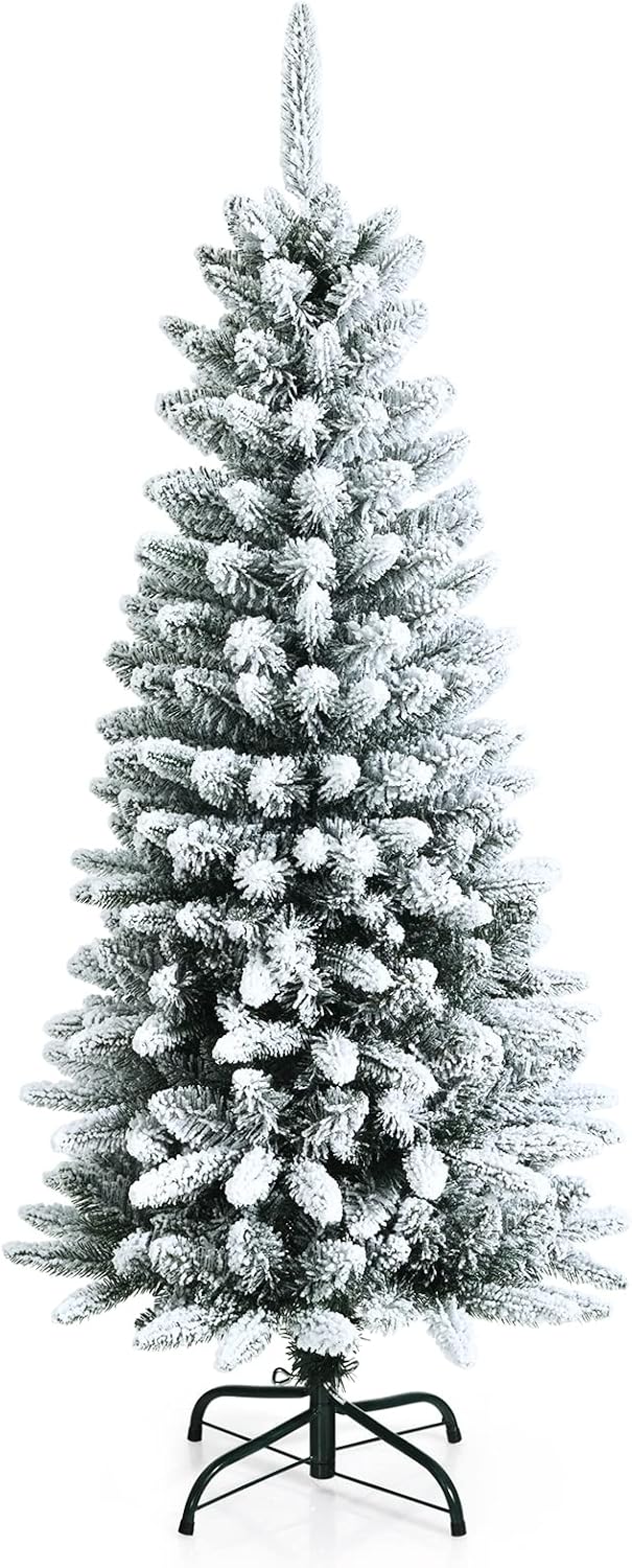 Goplus 7ft Artificial White Christmas Tree Xmas Pine Tree with Solid Metal Legs Perfect for Indoor and Outdoor Holiday Decoration