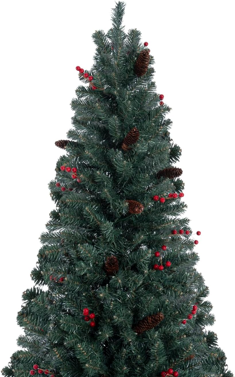 Naomi Home 6.5ft Rustic Christmas Tree with Lights, Realistic Classic Prelit with 2595 Branch Tips, 600 Warm Lights and Metal Stand, Aritificial Tree