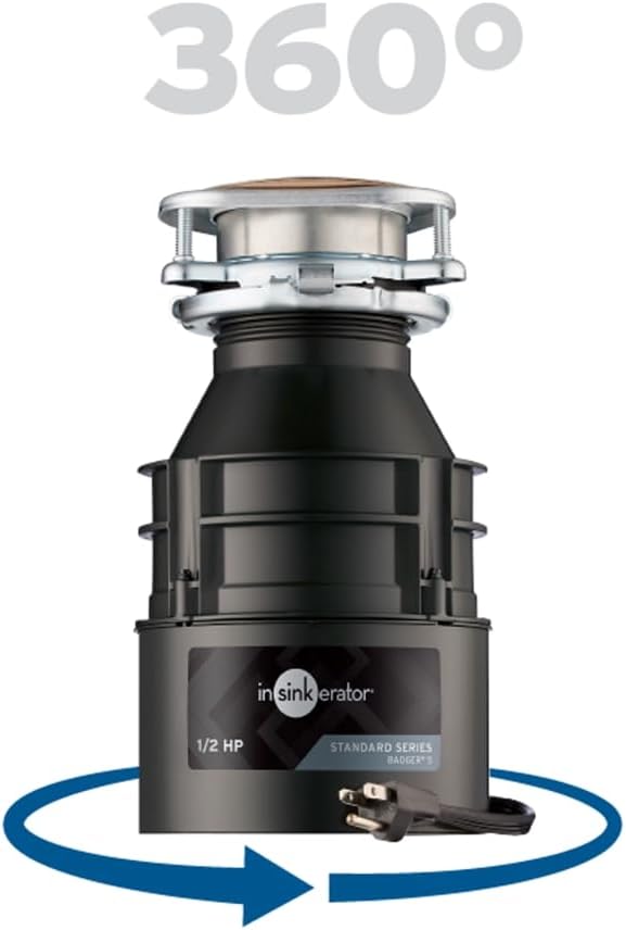 InSinkErator Badger 5 Garbage Disposal with Power Cord 1/2 HP Continuous Feed Food Waste Disposer + InSinkErator BOOST Injection System with Septic Guard Solution, Septic System Maintenance, BST-SG