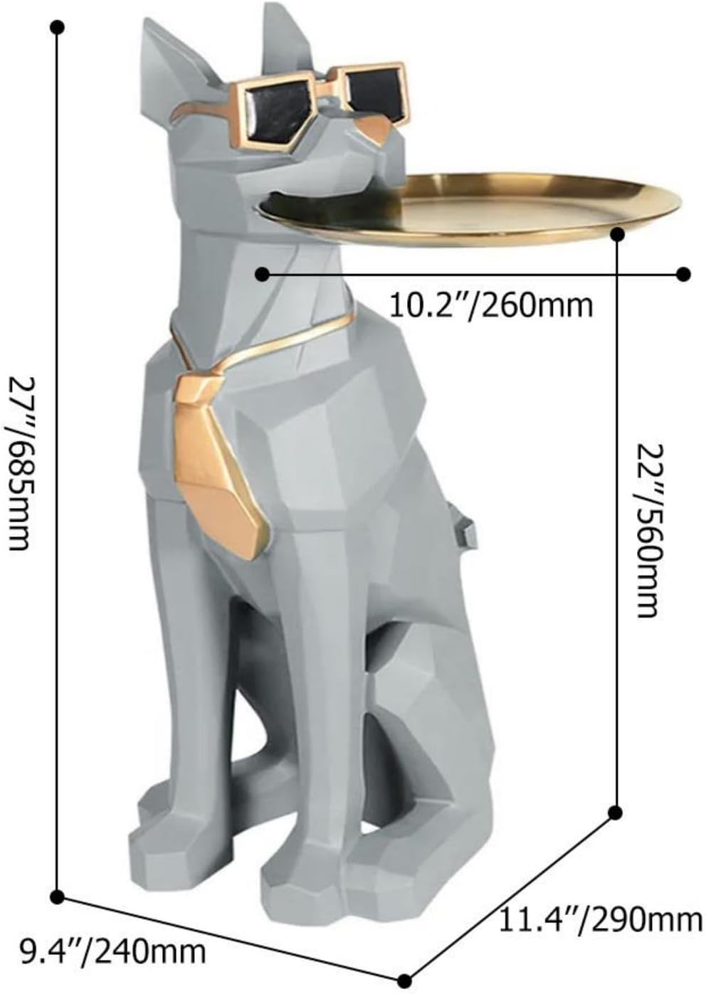 homary Modern Resin Dog Sculpture Geometric Standing Statue Cute End Side Table with Metal Storage Tray Tissue Box (White)