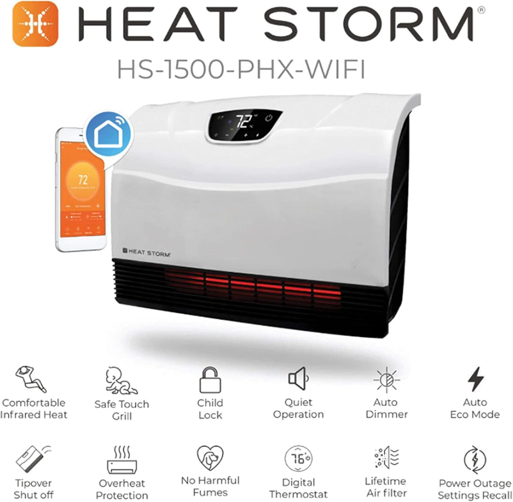 Heat Storm Phoenix HS-1500-PHX, Infrared Space Heater with Attachable Feet, Remote Control, Energy Efficient-750-1500 Watts, Gray Floor or Wall