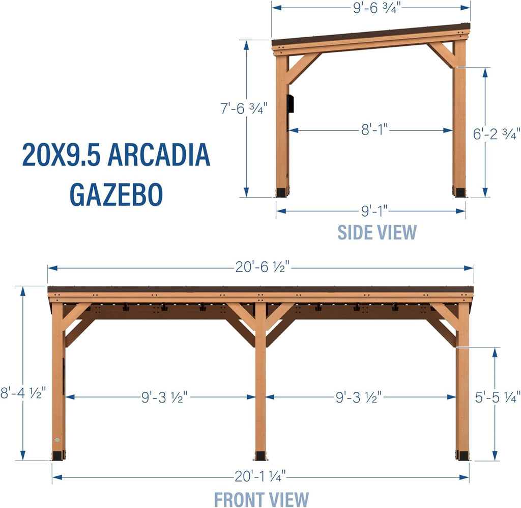 Backyard Discovery Saxony XL 12' x 6' Cedar Wood BBQ Grill Gazebo Pavilion with Hardtop Galvanized Steel Roof, Bar Tops, Powerport, Snow Support, Wind Resistance, Cook Station for Outdoor Patio, Deck