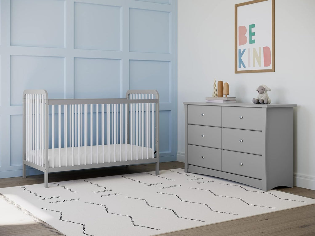 Storkcraft Crescent 6 Drawer Double Dresser (Pebble Gray) – GREENGUARD Gold Certified, For Nursery, Dresser, Kids Nursery Organizer, Chest of Drawers