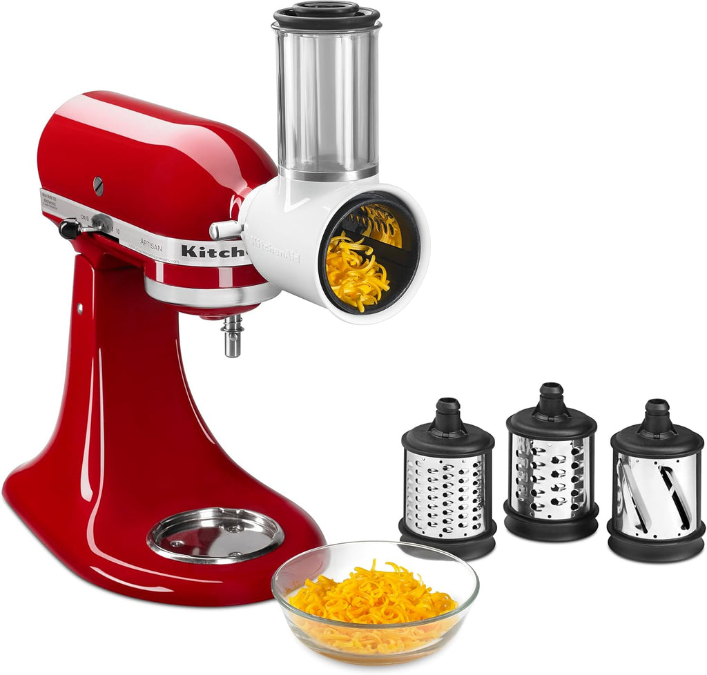 KitchenAid Classic Series 4.5 Quart Tilt-Head Stand Mixer K45SS, White & ® Food Grinder + Fresh Prep Slicer/Shredder Attachment Bundle, White