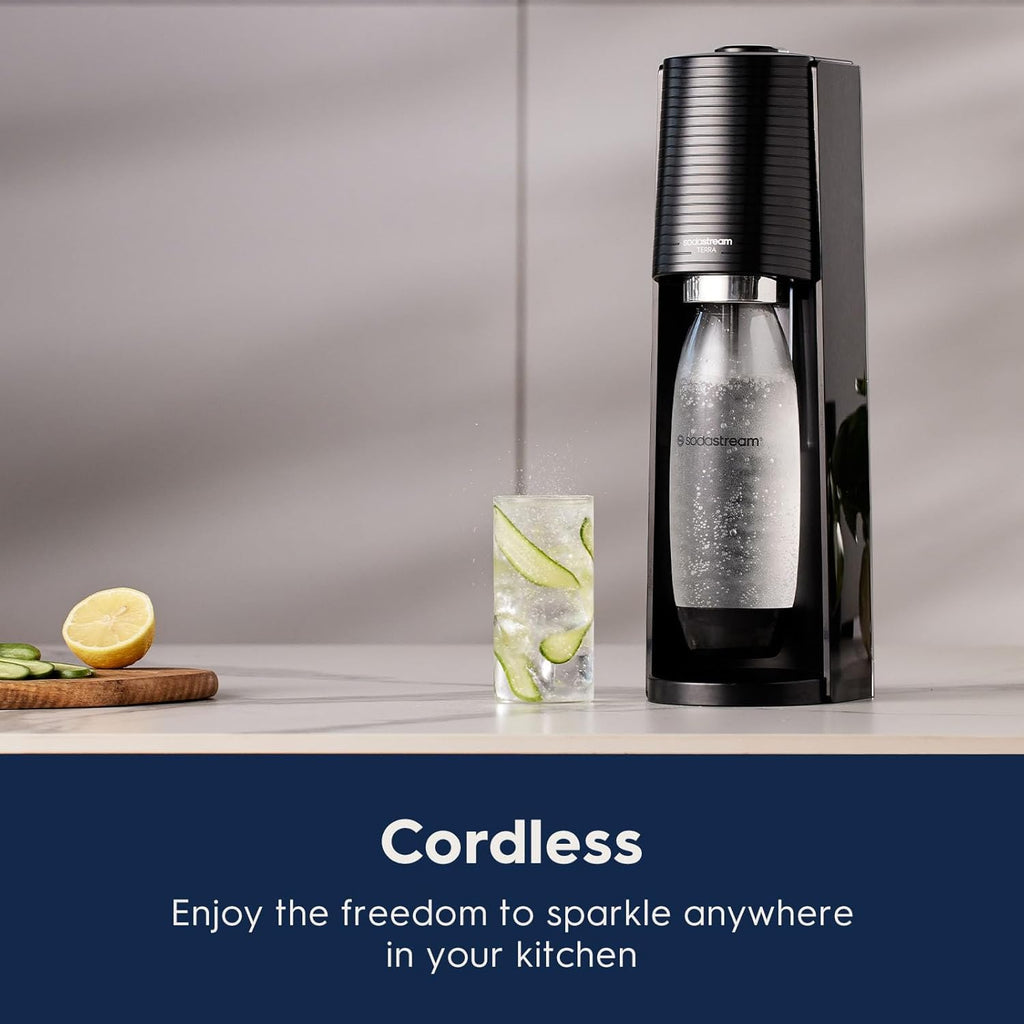 SodaStream Terra Sparkling Water Maker Bundle in Black - includes 3-Pack CO2 and Carbonating Bottle