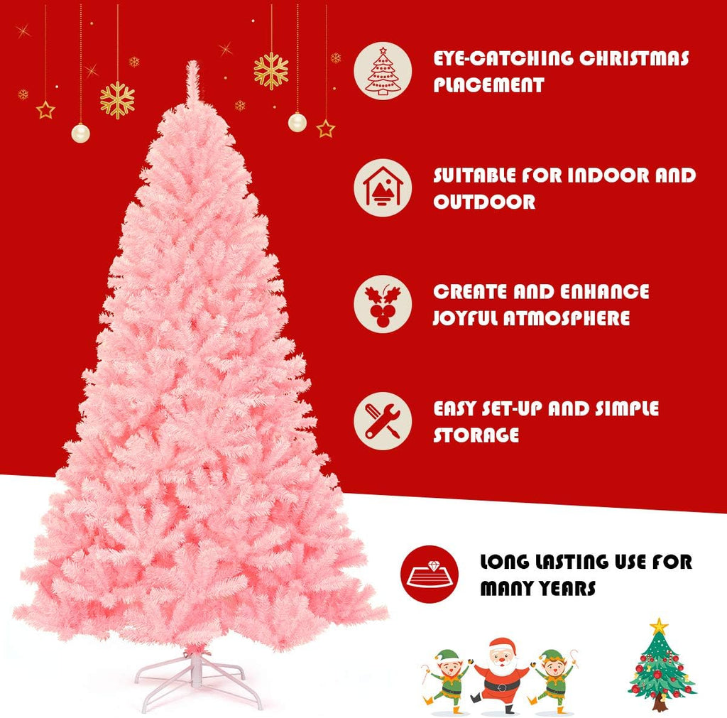 Goplus 7ft Artificial White Christmas Tree Xmas Pine Tree with Solid Metal Legs Perfect for Indoor and Outdoor Holiday Decoration