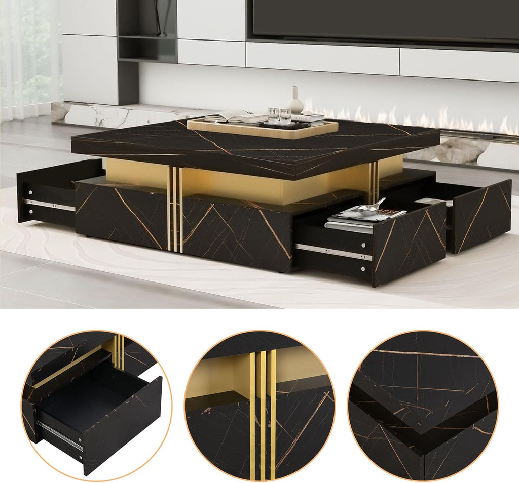 Modern White Square Storage Coffee Table with 4 Drawers