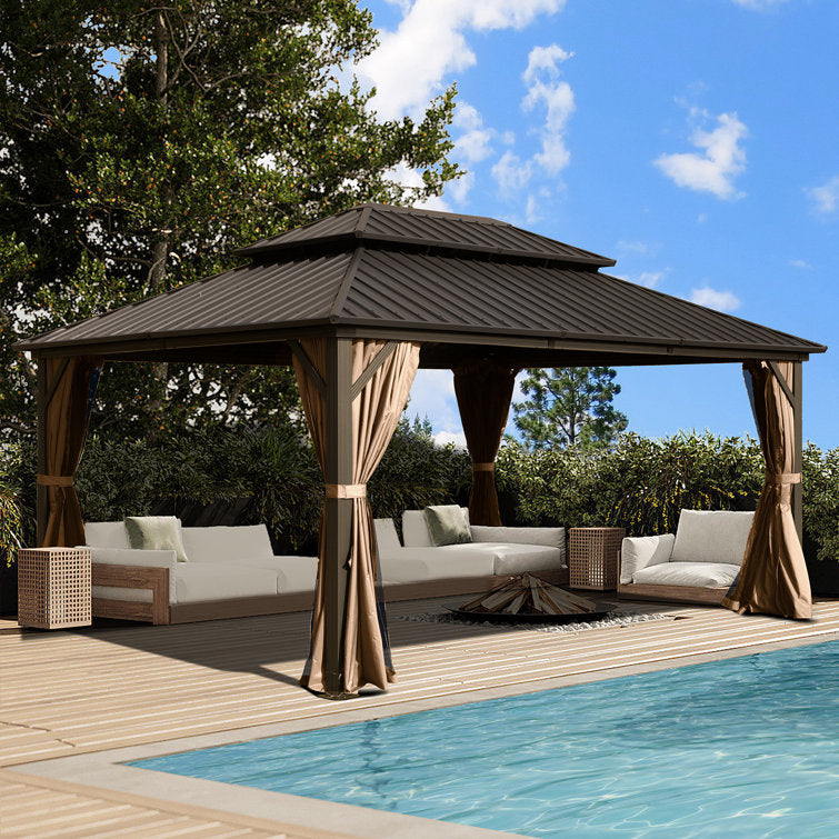 Galvanized Steel Patio Gazebo with Overhang Slope-design Double Roof