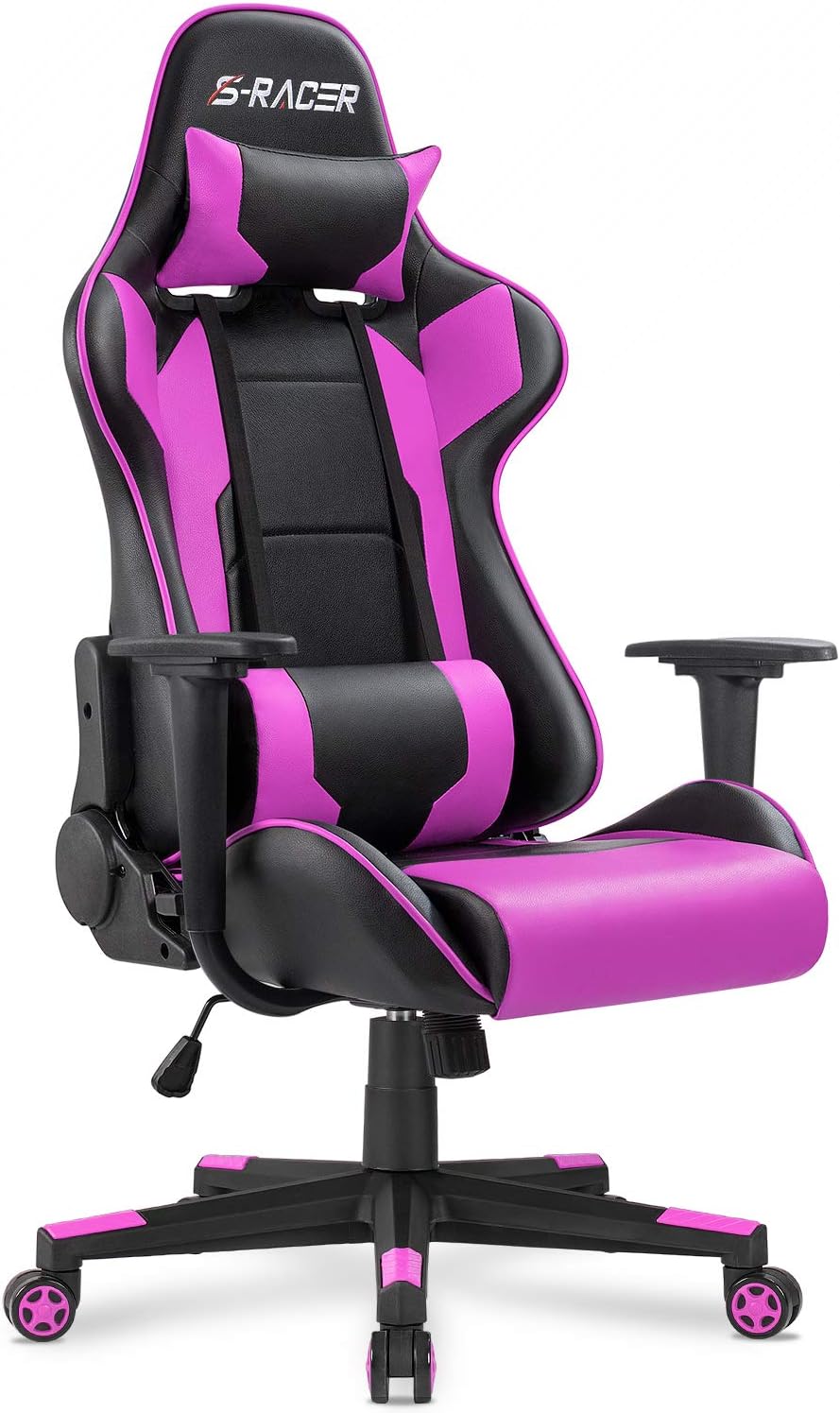 Homall Gaming Chair, Office Chair High Back Computer Chair Leather Desk Chair Racing Executive Ergonomic Adjustable Swivel Task Chair with Headrest and Lumbar Support (Dark Black)