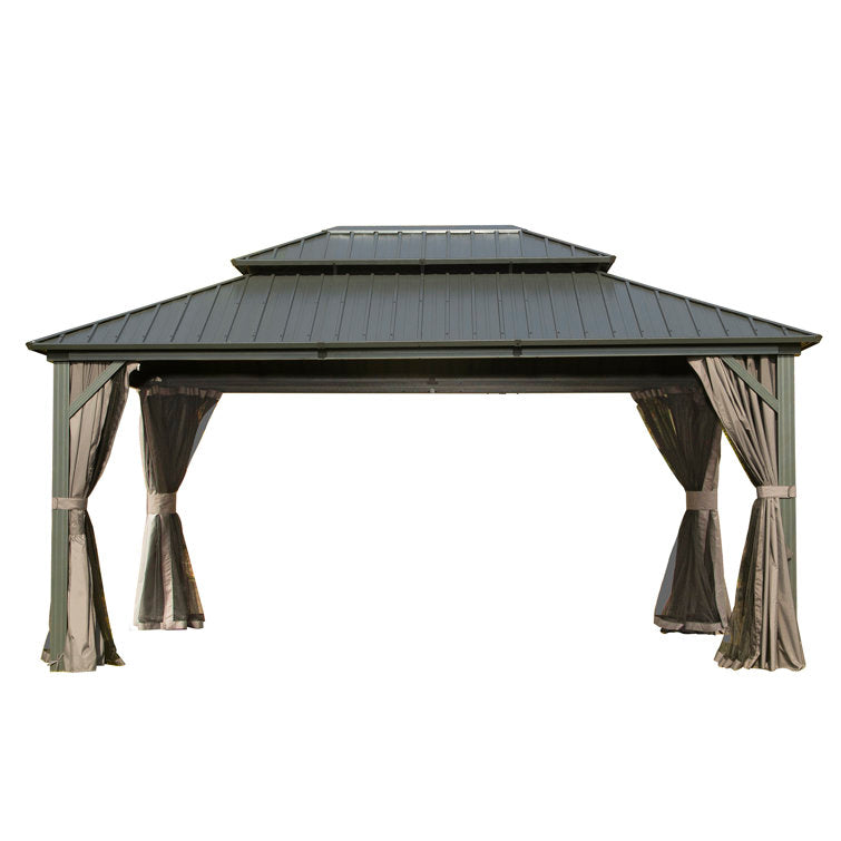 Galvanized Steel Patio Gazebo with Overhang Slope-design Double Roof
