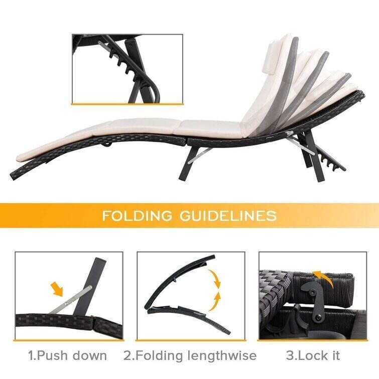 Outdoor Wicker Chaise Lounge - Set of 2 with Table
