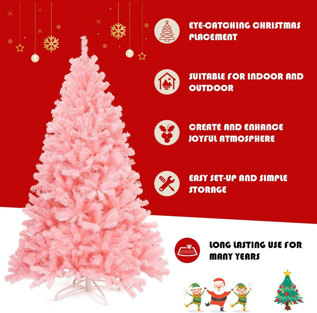 Goplus 7ft Artificial White Christmas Tree Xmas Pine Tree with Solid Metal Legs Perfect for Indoor and Outdoor Holiday Decoration