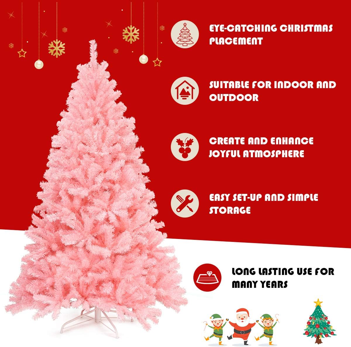 Goplus 7ft Artificial White Christmas Tree Xmas Pine Tree with Solid Metal Legs Perfect for Indoor and Outdoor Holiday Decoration