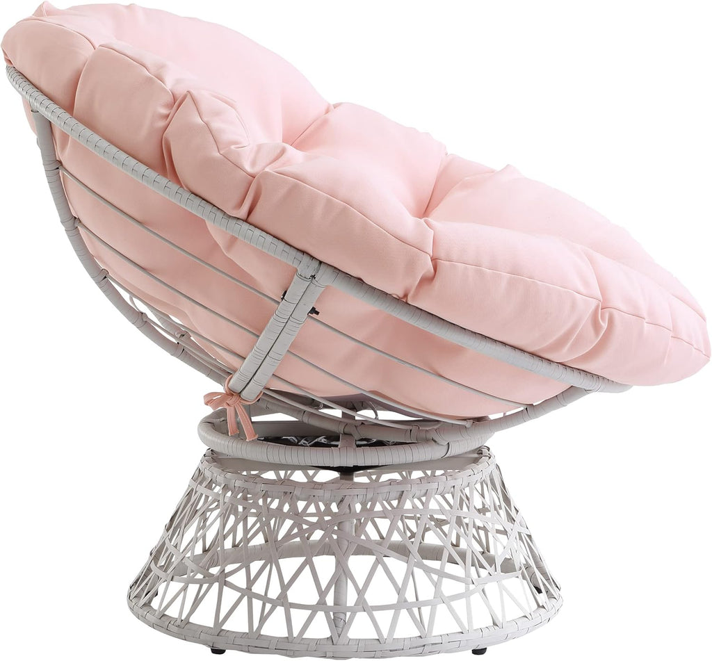 OSP Home Furnishings Wicker Papasan Chair with 360-Degree Swivel, Brown Frame with Brown Cushion
