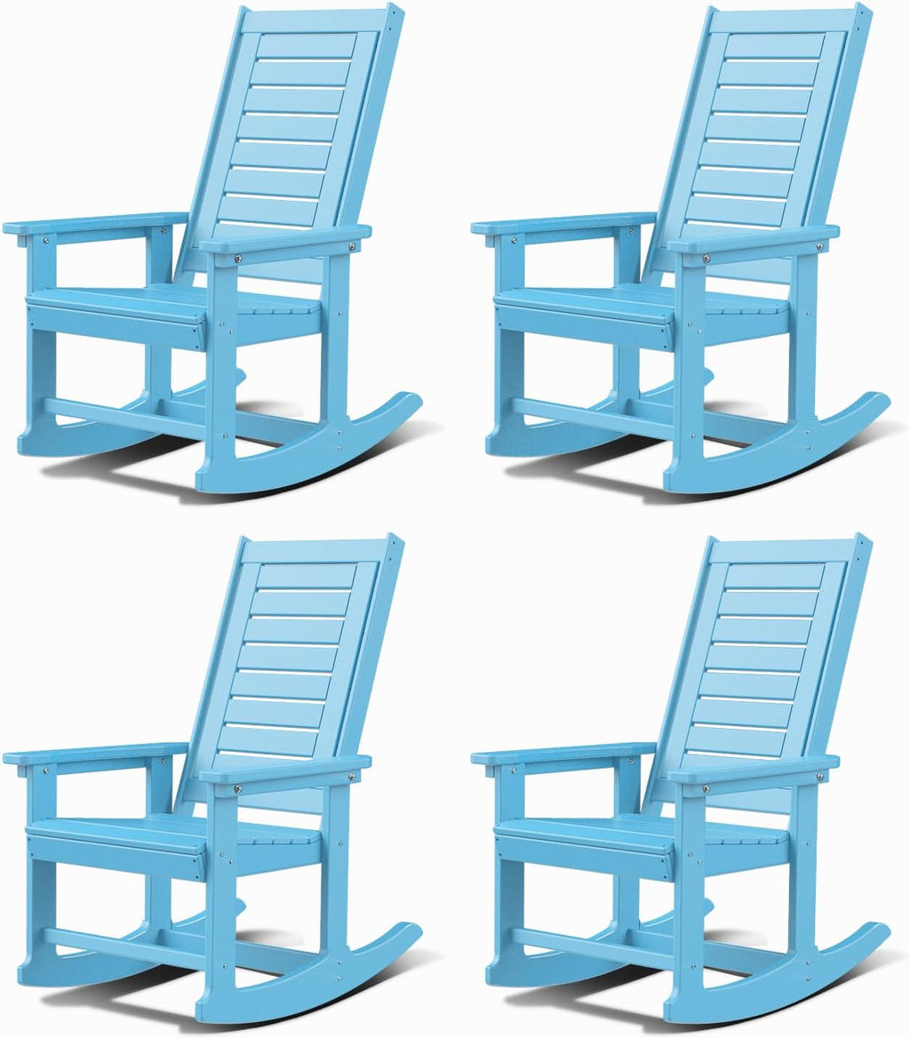GREENVINES Outdoor Rocking Chairs | Set of 2 | Porch Rocker | HDPE Plastic | Black | Oversized Rockers | High Back | Big & Tall | Ladder Back | for Patio Outside Backyard Balcony Garden