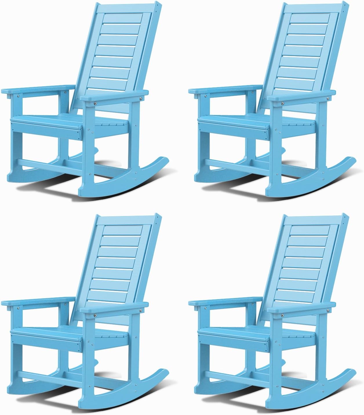 GREENVINES Outdoor Rocking Chairs | Set of 2 | Porch Rocker | HDPE Plastic | Black | Oversized Rockers | High Back | Big & Tall | Ladder Back | for Patio Outside Backyard Balcony Garden