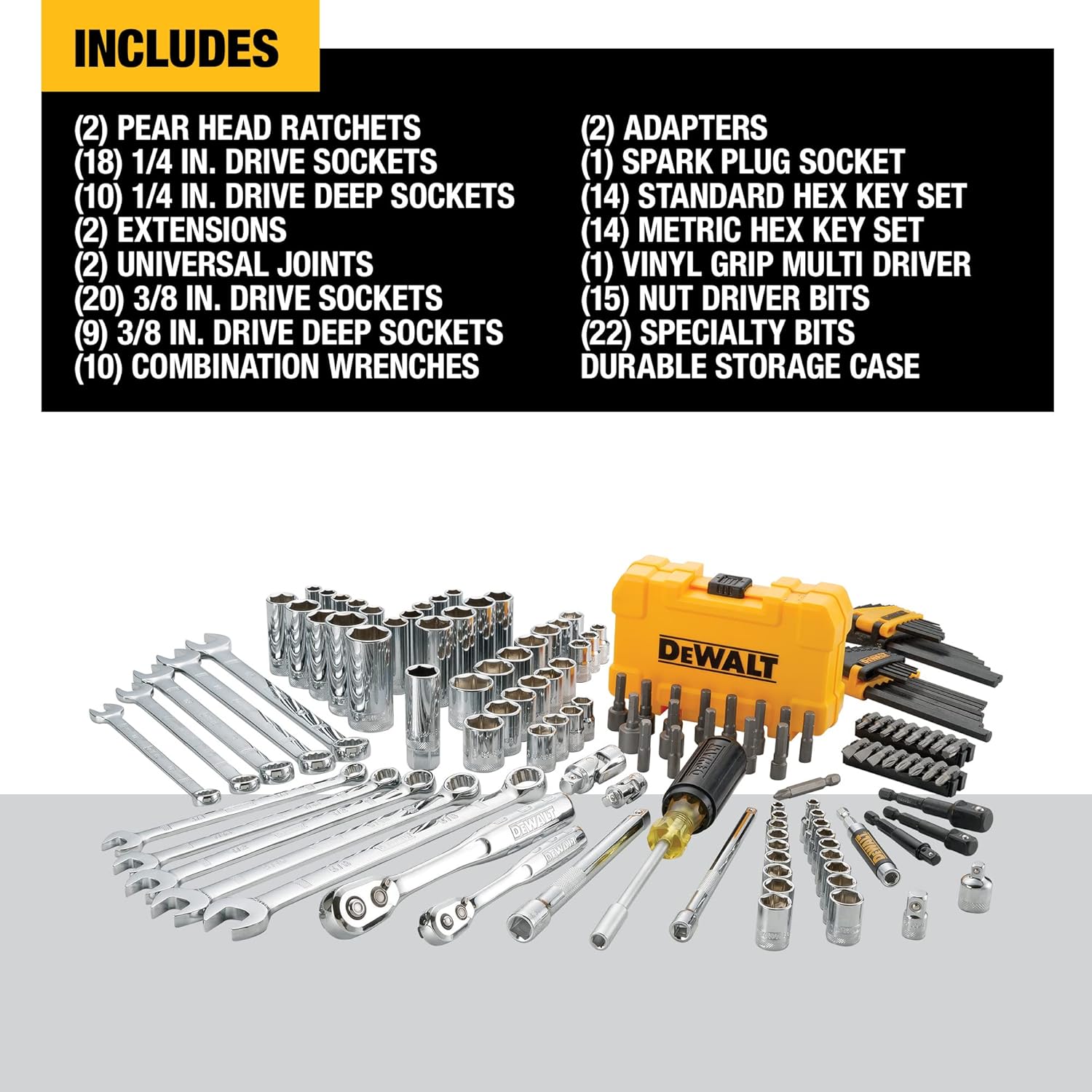 DEWALT Mechanics Tool Kit (DWMT73803) and Screwdriver & Drill Bit Set (DWA2FTS100)