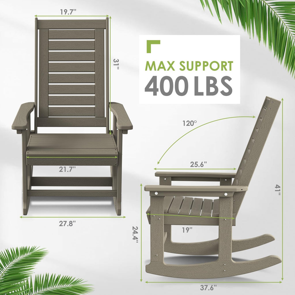 GREENVINES Outdoor Rocking Chairs | Set of 2 | Porch Rocker | HDPE Plastic | Black | Oversized Rockers | High Back | Big & Tall | Ladder Back | for Patio Outside Backyard Balcony Garden