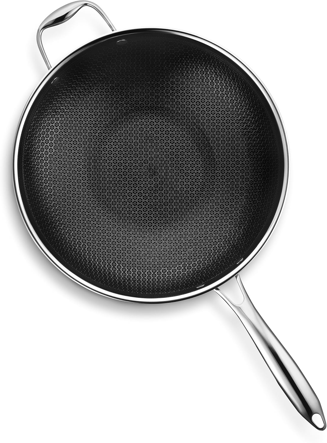 HexClad Hybrid Nonstick 14-Inch Wok with Steel Lid, Stay-Cool Handle, Dishwasher and Oven Safe, Compatible with All Cooktops, Induction Ready