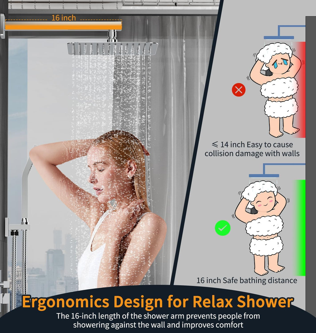 SR SUN RISE 12 Inches Matte Black Shower System 12 Inch Brass Bathroom Luxury Rain Mixer Shower Combo Set Wall Mounted Rainfall Shower Head System Shower Faucet Rough-in Valve Body and Trim Included