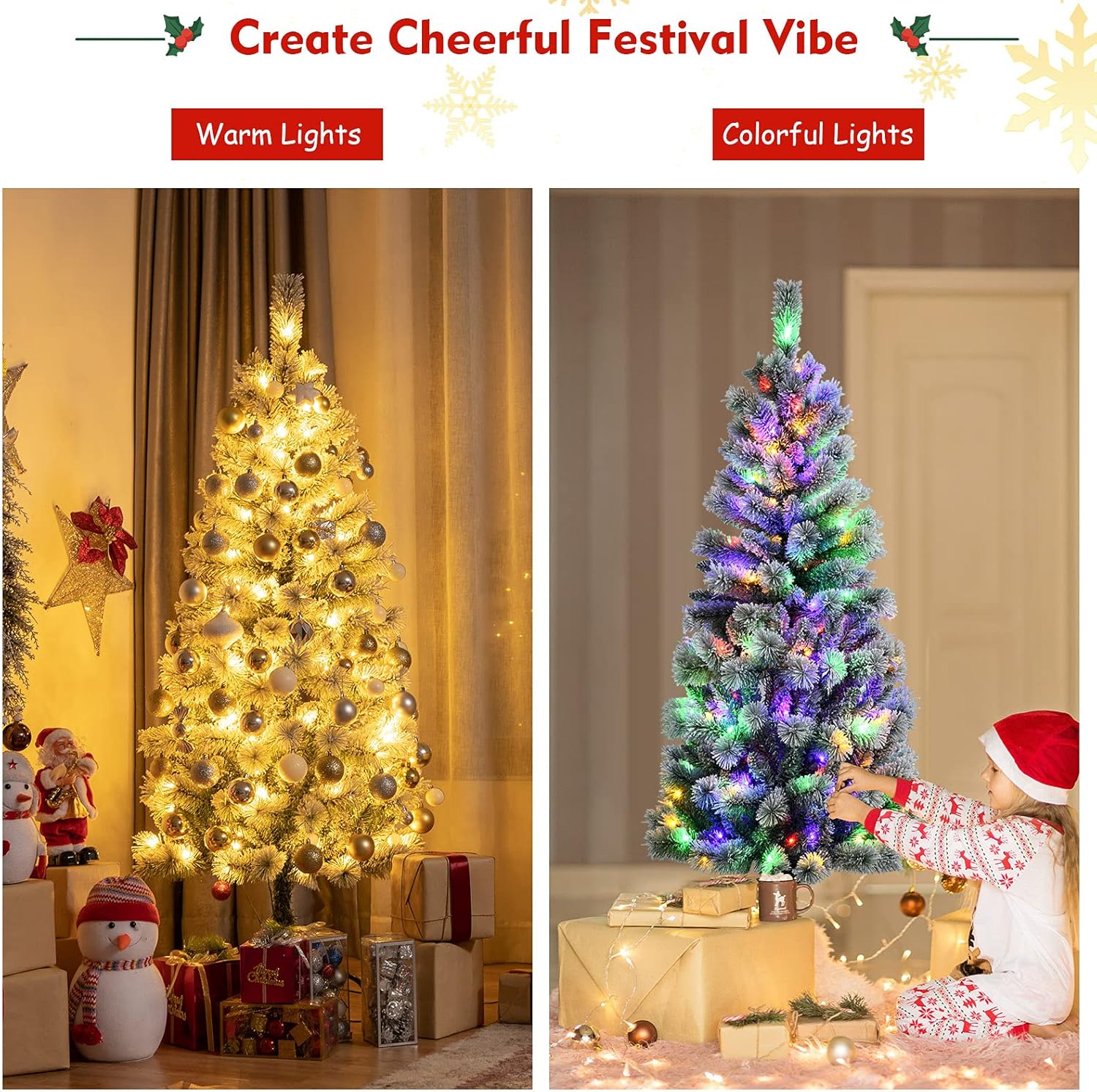 Goplus 7ft Artificial White Christmas Tree Xmas Pine Tree with Solid Metal Legs Perfect for Indoor and Outdoor Holiday Decoration