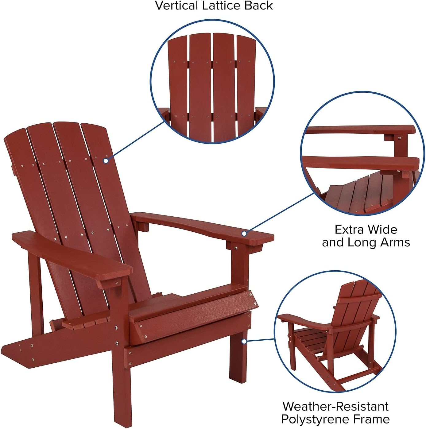 Flash Furniture Charlestown Commercial Grade Indoor/Outdoor Adirondack Chair, Weather Resistant Durable Poly Resin Deck and Patio Seating, Green
