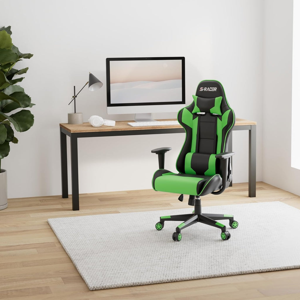 Homall Gaming Chair, Office Chair High Back Computer Chair Leather Desk Chair Racing Executive Ergonomic Adjustable Swivel Task Chair with Headrest and Lumbar Support (Dark Black)