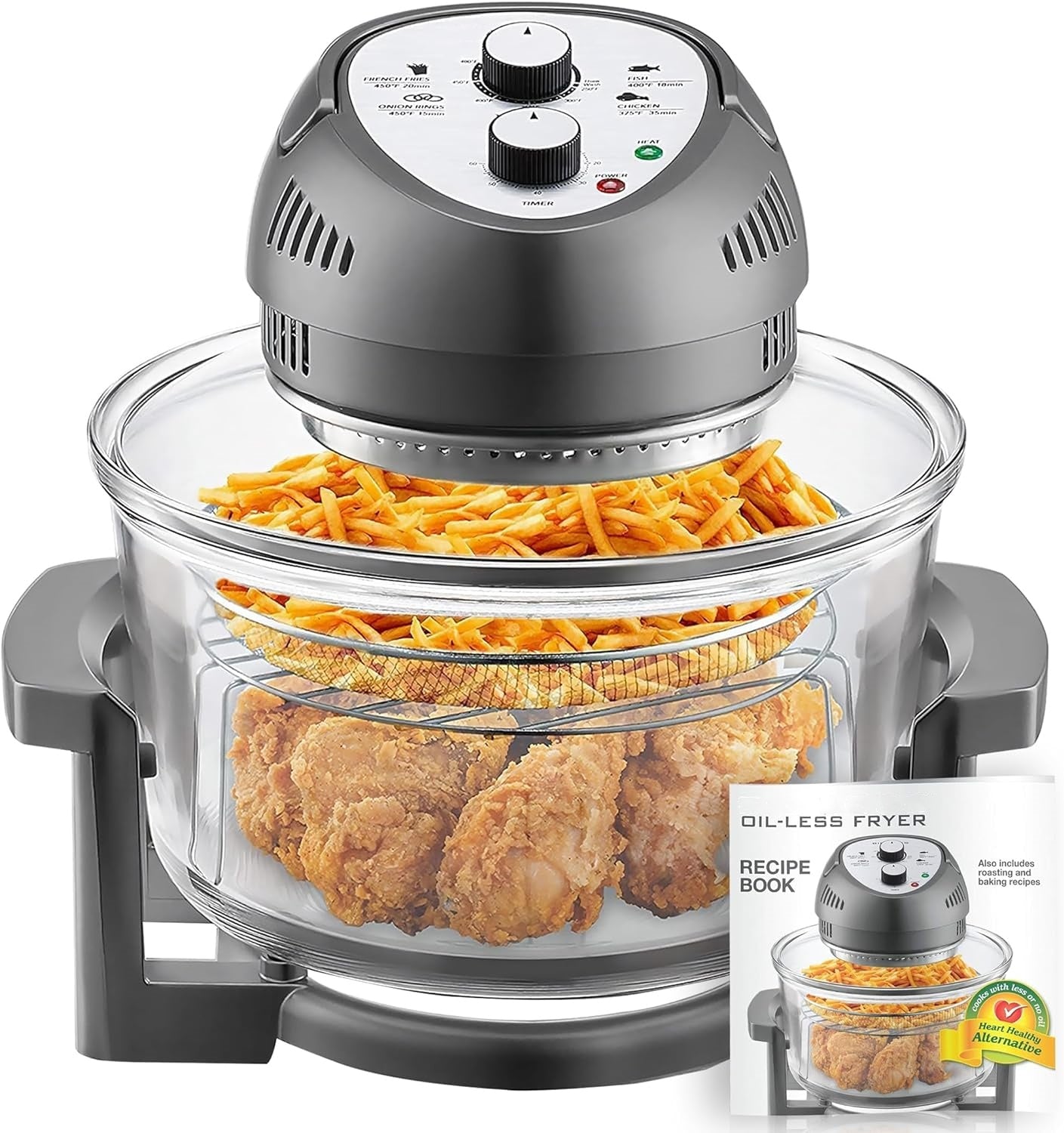 Large Air Fryer Oven – Large Halogen Oven Cooker with 50+ Air Fryers Recipe Book for Quick + Easy Meals for Entire Family, AirFryer Oven Makes Healthier Crispy Foods