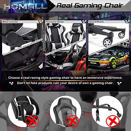 Homall Gaming Chair, Office Chair High Back Computer Chair Leather Desk Chair Racing Executive Ergonomic Adjustable Swivel Task Chair with Headrest and Lumbar Support (Dark Black)