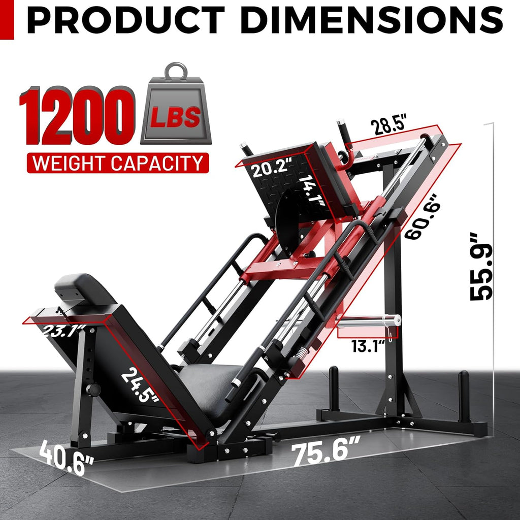RitFit Leg Press Hack Squat Machine, Professional Adjustable Leg Press Machine for Home Gym with Linear Bearing, Specialty Hack Squat Machine for Full Lower Body Workout with Weight Storage Posts, Red