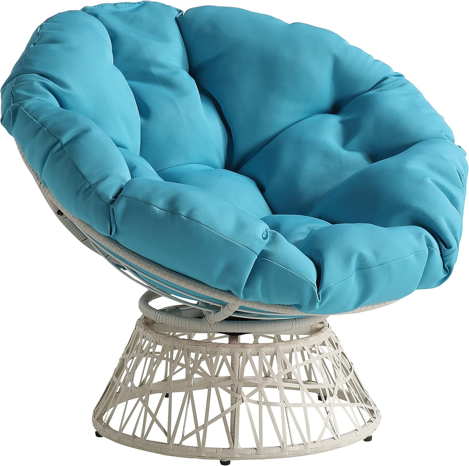 OSP Home Furnishings Wicker Papasan Chair with 360-Degree Swivel, Brown Frame with Brown Cushion