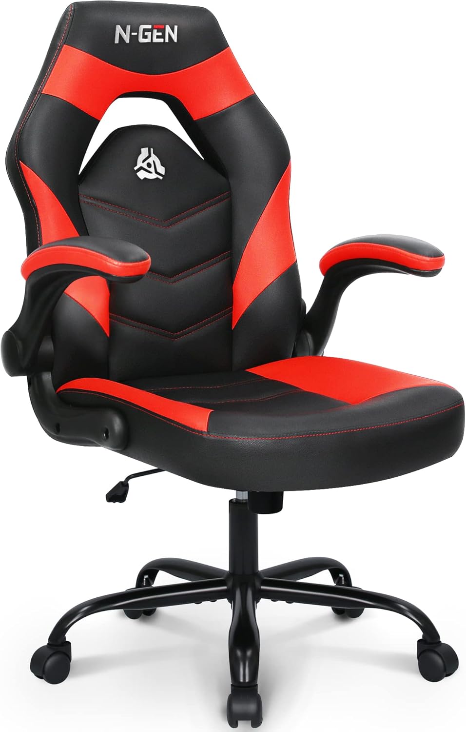 N-GEN Video Gaming Computer Chair Ergonomic Office Chair Desk Chair with Lumbar Support Flip Up Arms Adjustable Height Swivel PU Leather Executive with Wheels for Adults Women Men (Pink)