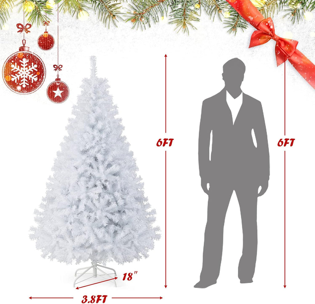 Goplus 7ft Artificial White Christmas Tree Xmas Pine Tree with Solid Metal Legs Perfect for Indoor and Outdoor Holiday Decoration