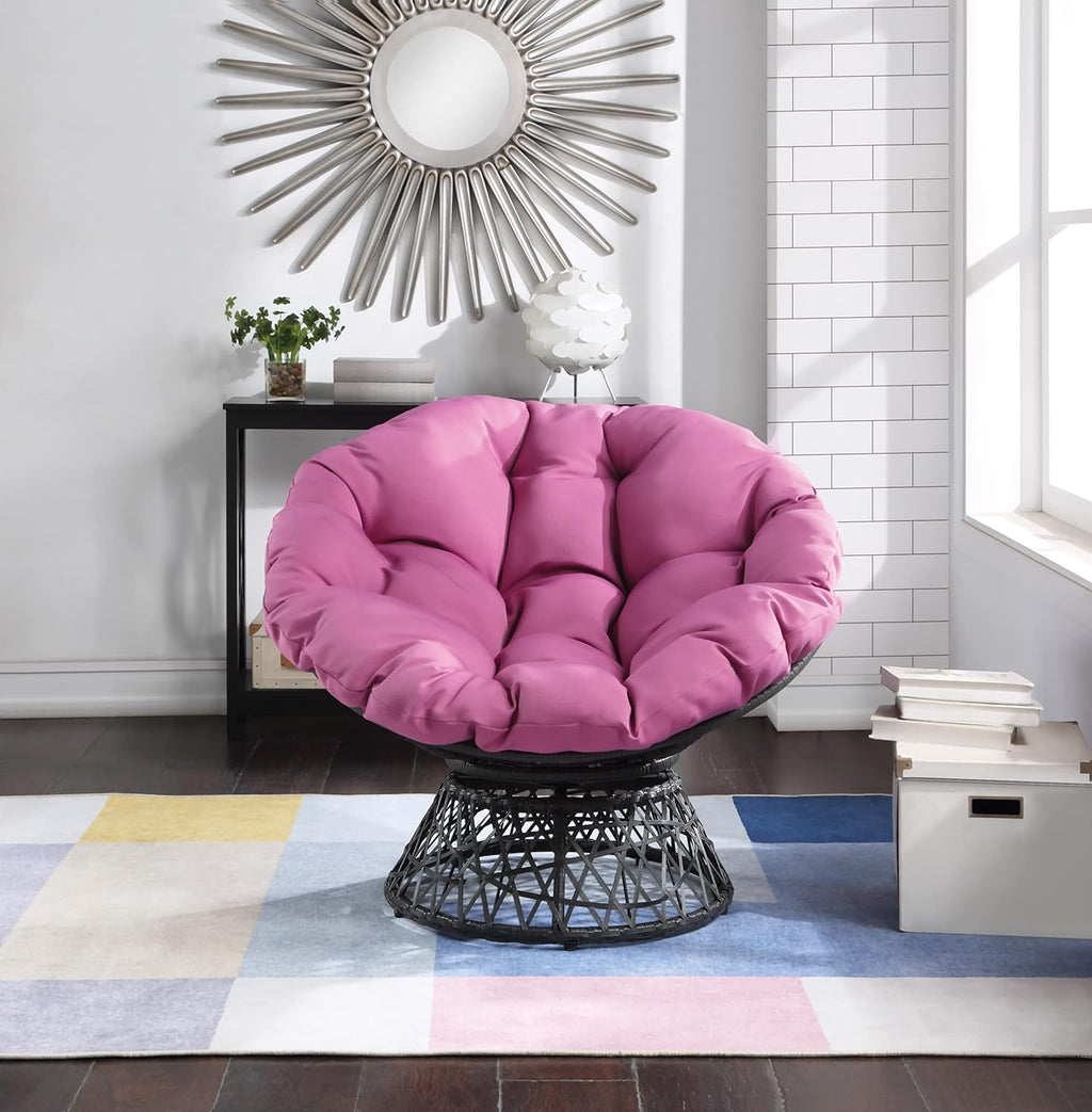 OSP Home Furnishings Wicker Papasan Chair with 360-Degree Swivel, Brown Frame with Brown Cushion