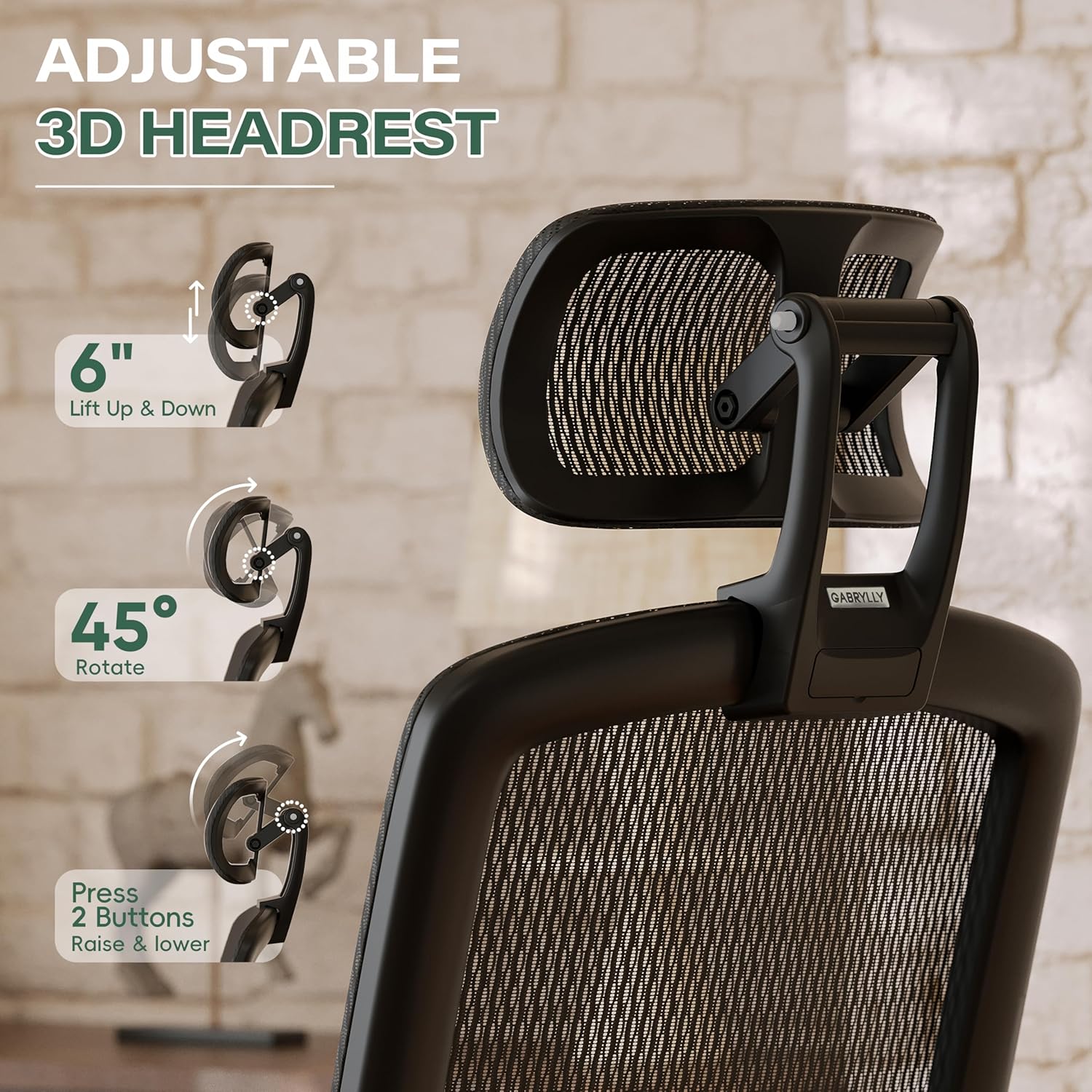 GABRYLLY Ergonomic Office Chair, High Back Home Desk Chair with Headrest, Flip-Up Arms, 90-120° Tilt Lock and Wide Cushion, Big and Tall Mesh Chairs for Man Woman, Grey Task Chair