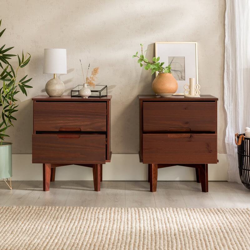 Aizlyn Mid-Century Modern Solid Wood Groove-Handle Nightstands (Set of 2)