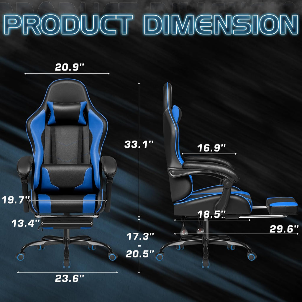 Homall Gaming Chair, Video Game Chair with Footrest and Massage Lumbar Support, Ergonomic Computer Chair Height Adjustable with Swivel Seat and Headrest (Grey)