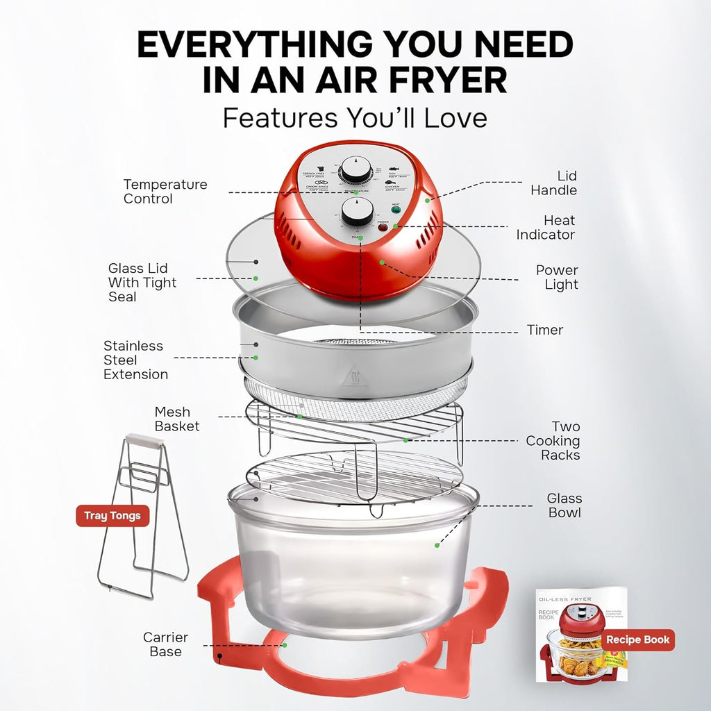 Large Air Fryer Oven – Large Halogen Oven Cooker with 50+ Air Fryers Recipe Book for Quick + Easy Meals for Entire Family, AirFryer Oven Makes Healthier Crispy Foods