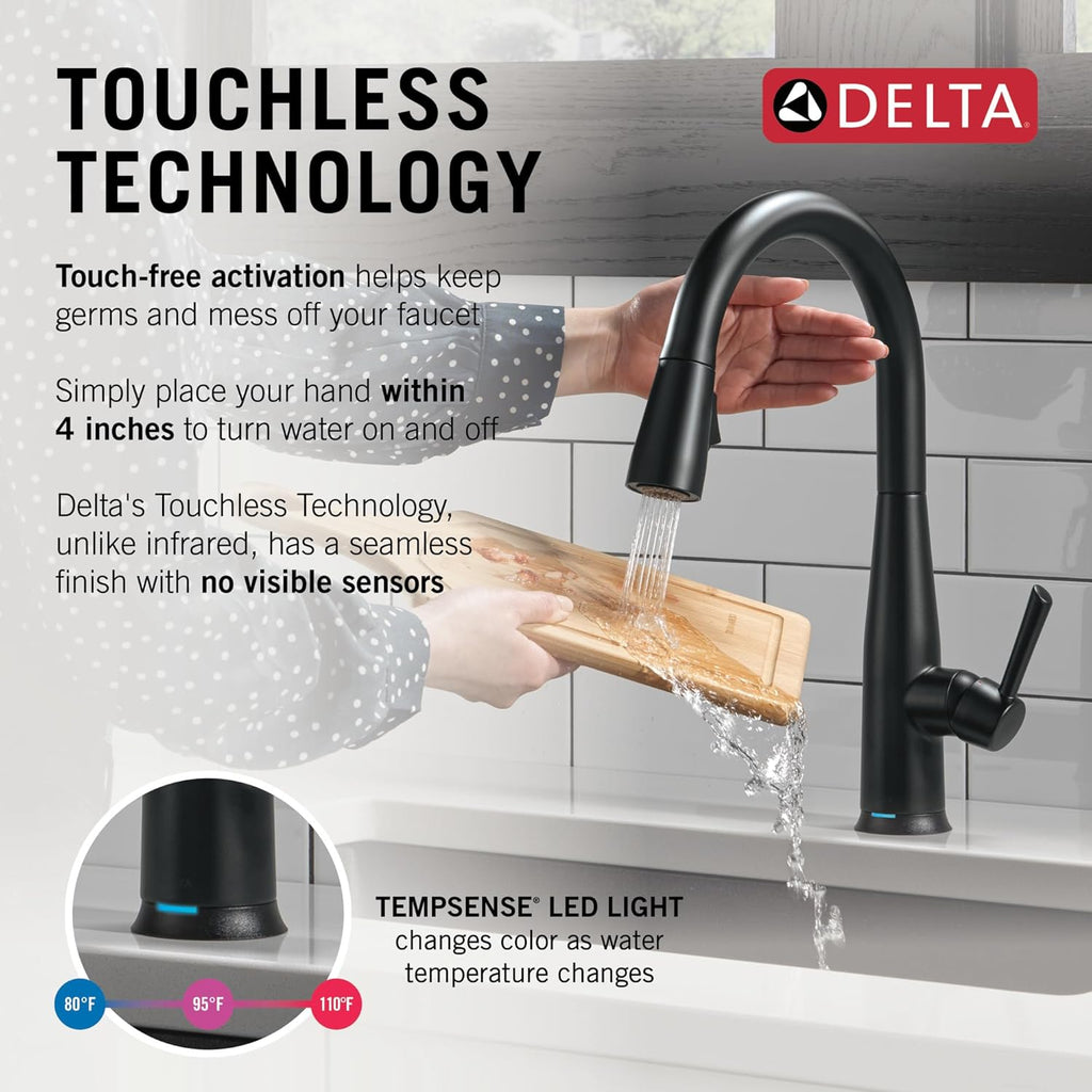 Delta Essa Touchless Kitchen Faucet with Touch Technology, Brushed Nickel Kitchen Sink Faucet with Pull Down Sprayer, Single Hole, Arctic Stainless 9113TL-AR-DST
