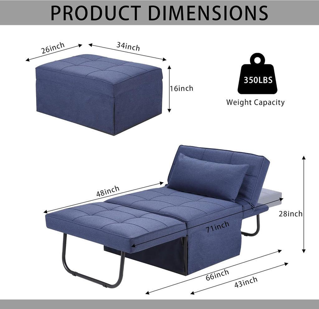 Sofa Bed, 4 in 1 Multi-Function Folding Ottoman Breathable Linen Couch Bed with Adjustable Backrest Modern Convertible Chair for Living Room Apartment Office