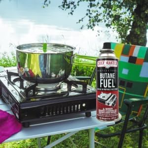 72 x 8oz. Butane Fuel Canister, Butane Fuel Refill for Butane Camp Stove, Kitchen Torch, Butane Tin Can for Portable Stove for Emergencies, Cooking, Grilling, Picnic & Camping by Chef Master 90340