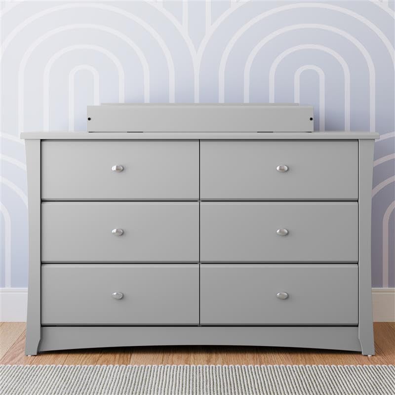 Storkcraft Crescent 6 Drawer Double Dresser (Pebble Gray) – GREENGUARD Gold Certified, For Nursery, Dresser, Kids Nursery Organizer, Chest of Drawers