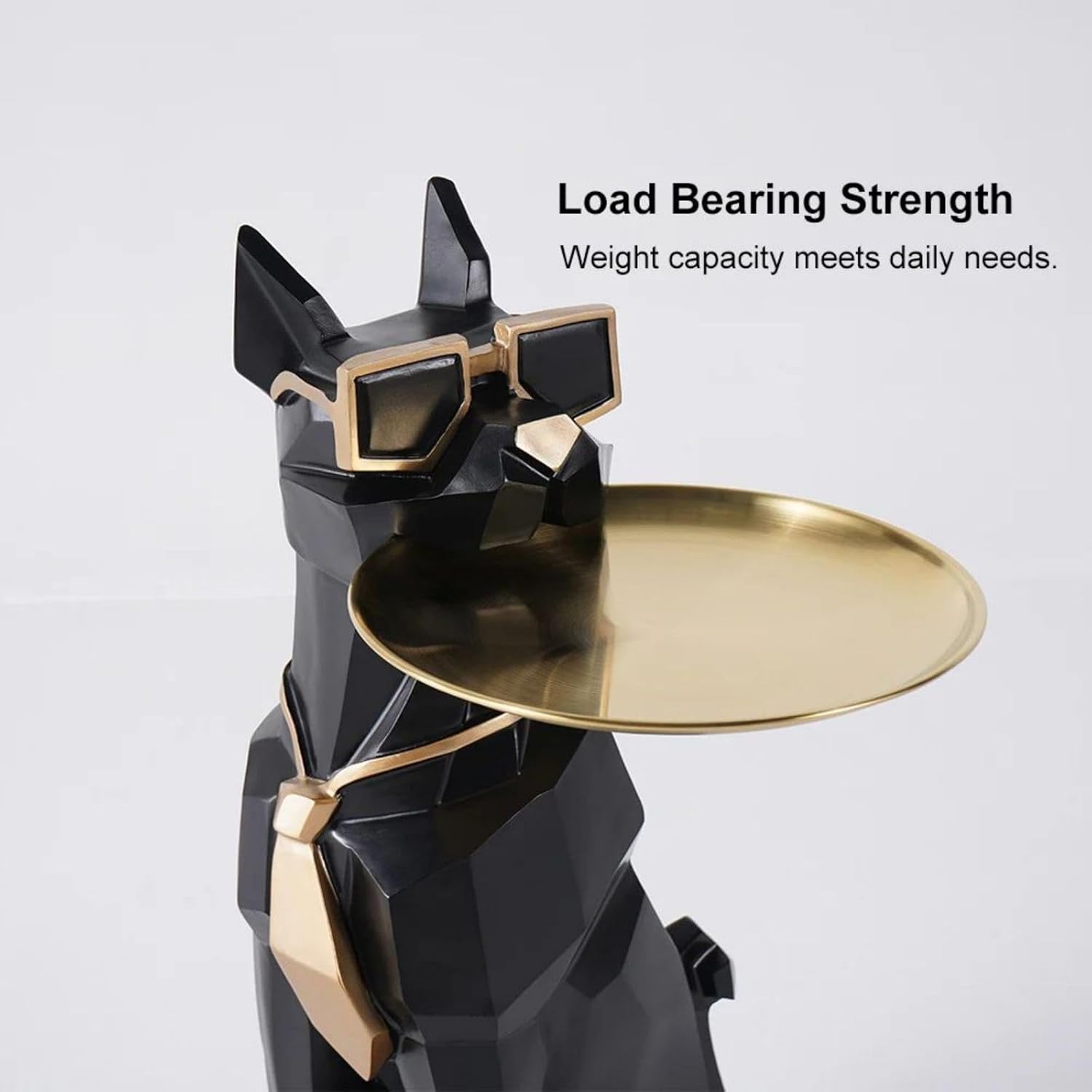 homary Modern Resin Dog Sculpture Geometric Standing Statue Cute End Side Table with Metal Storage Tray Tissue Box (White)