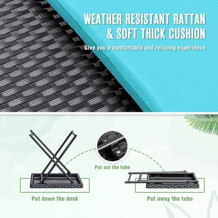 Outdoor Wicker Chaise Lounge - Set of 2 with Table