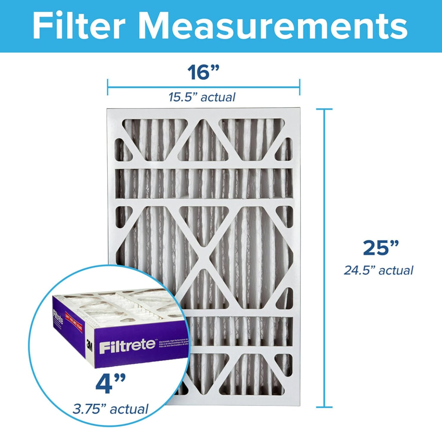 Filtrete 20x25x4 AC Furnace Air Filter, MPR 1550, MERV 12, Fits Lennox & Honeywell, Allergen, Bacteria & Virus, , Electrostatic Air Cleaning Filter, 4-Pack (actual size 19.88 x 24.63 x 4.31)