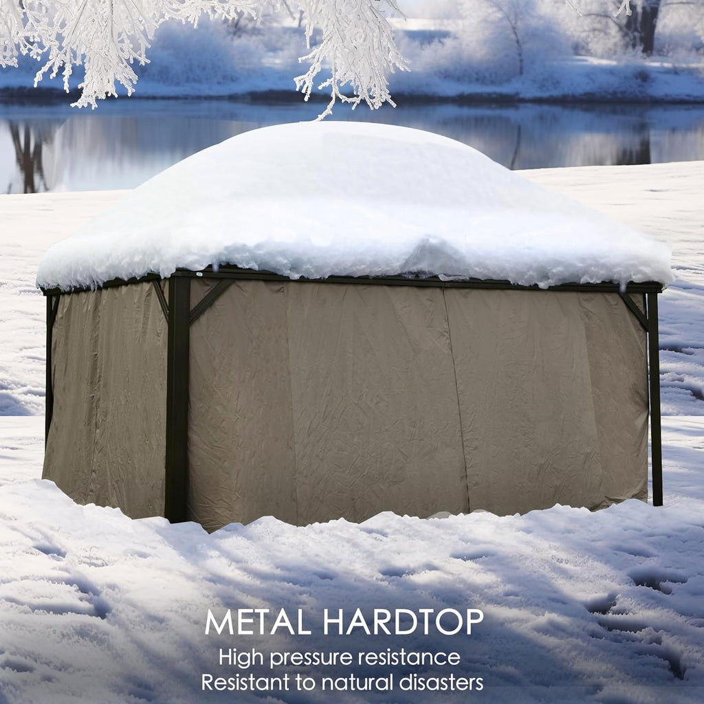 Kozyard Alexander 10' X 12' Hardtop, Aluminum Metal Gazebo with Galvanized Steel Double Roof Canopy, Curtain and Netting, Permanent Pavilion for Patio, Backyard, Deck, Lawn (Gray)