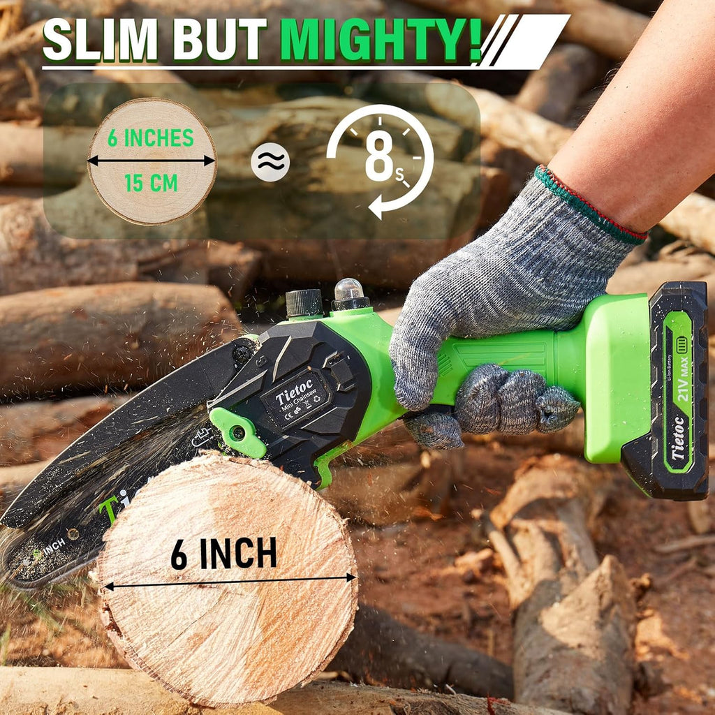 Tietoc Mini Chainsaw 6 Inch Cordless, Portable Electric Chain Saw Small Handheld Battery Powered Super Saws, Stocking Stuffers Christmas Gifts for Men Women, Birthday Mens Gift for Dad Fathers Husband