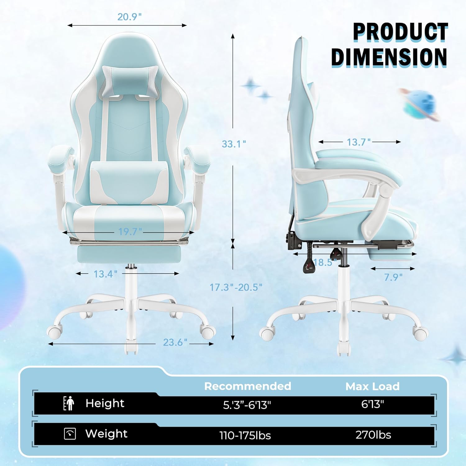Homall Gaming Chair, Video Game Chair with Footrest and Massage Lumbar Support, Ergonomic Computer Chair Height Adjustable with Swivel Seat and Headrest (Grey)